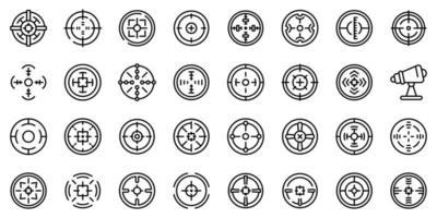 conjunto de ícones de mira telescópica, estilo de estrutura de tópicos vetor