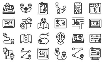 conjunto de ícones de itinerário, estilo de estrutura de tópicos vetor