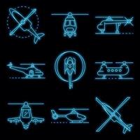 conjunto de ícones de helicóptero vector neon