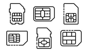 conjunto de ícones de cartão de telefone sim, estilo de estrutura de tópicos vetor