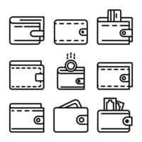 conjunto de ícones de carteira, estilo de estrutura de tópicos vetor