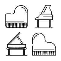 conjunto de ícones de piano de cauda, estilo de estrutura de tópicos vetor