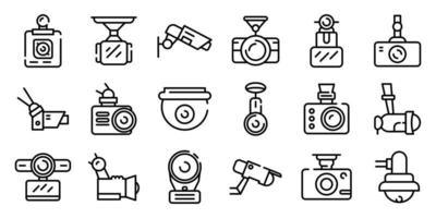 conjunto de ícones de câmera dvr, estilo de estrutura de tópicos vetor