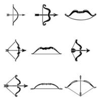 conjunto de ícones de arma de flecha de arco, estilo simples vetor