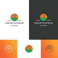 modelo de design plano de ícone de logotipo de sol de montanha vetor