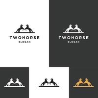 modelo de design plano de ícone de logotipo de dois cavalos vetor