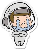 adesivo de um astronauta chorando de desenho animado vetor