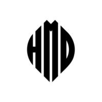 design de logotipo de letra de círculo hmd com forma de círculo e elipse. letras de elipse hmd com estilo tipográfico. as três iniciais formam um logotipo circular. hmd círculo emblema abstrato monograma carta marca vetor. vetor