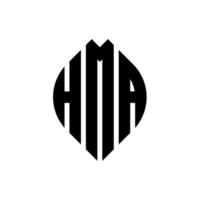 design de logotipo de carta de círculo hma com forma de círculo e elipse. letras de elipse hma com estilo tipográfico. as três iniciais formam um logotipo circular. hma círculo emblema abstrato monograma carta marca vetor. vetor