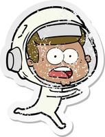 adesivo angustiado de um astronauta surpreso de desenho animado vetor