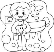 página para colorir para dentista de desenhos animados de profissão de crianças vetor