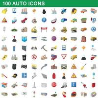 conjunto de 100 ícones automáticos, estilo cartoon vetor