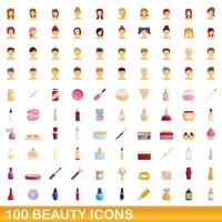 conjunto de 100 ícones de beleza, estilo cartoon vetor