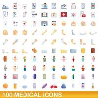 conjunto de 100 ícones médicos, estilo cartoon vetor