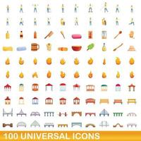 conjunto de 100 ícones universais, estilo cartoon vetor