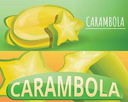 conjunto de banners de frutas carambola, estilo cartoon vetor