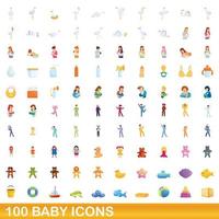 conjunto de 100 ícones de bebê, estilo cartoon vetor