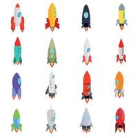 ícones de foguetes definidos em estilo 3d isométrico vetor
