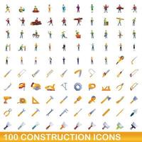 conjunto de 100 ícones de construção, estilo cartoon vetor