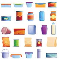 conjunto de ícones de armazenamento de alimentos, estilo cartoon vetor