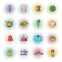 conjunto de ícones de elementos de alfaiate, estilo de quadrinhos vetor