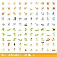 conjunto de 100 ícones de animais, estilo cartoon vetor