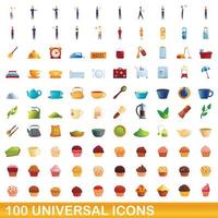 conjunto de 100 ícones universais, estilo cartoon vetor