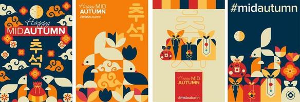 cartaz geométrico do festival do meio outono, plano de fundo, cartão de felicitações, coleção de conjuntos de vetores de capa de livro
