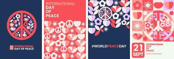 vetor moderno geométrico do dia mundial da paz. cartaz, cartão de felicitações, coleção de ilustração de conjunto de capa de livro
