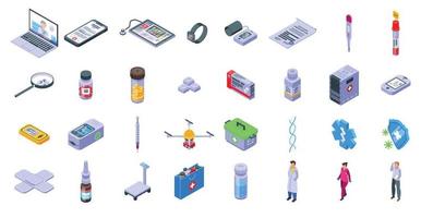 conjunto de ícones de telemedicina, estilo isométrico vetor