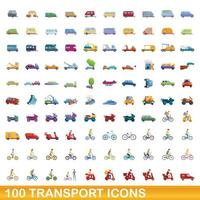 conjunto de 100 ícones de transporte, estilo cartoon vetor