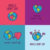 conjunto de banner do dia global do coração, estilo desenhado à mão vetor