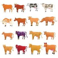 conjunto de ícones de vaca, estilo cartoon vetor
