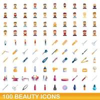 conjunto de 100 ícones de beleza, estilo cartoon vetor