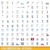 conjunto de 100 ícones médicos, estilo cartoon vetor