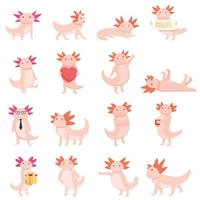 conjunto de ícones axolotl, estilo cartoon vetor