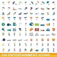 conjunto de 100 ícones de entretenimento, estilo cartoon vetor