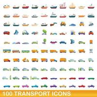 conjunto de 100 ícones de transporte, estilo cartoon vetor