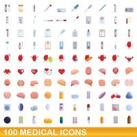 conjunto de 100 ícones médicos, estilo cartoon vetor