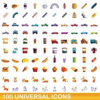 conjunto de 100 ícones universais, estilo cartoon vetor