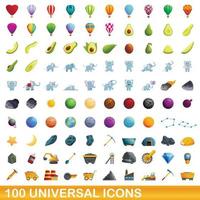 conjunto de 100 ícones universais, estilo cartoon vetor