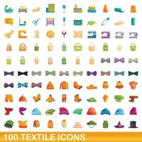 conjunto de 100 ícones têxteis, estilo cartoon vetor