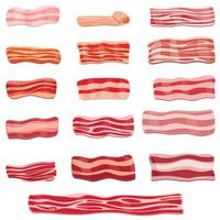 conjunto de ícones de bacon, estilo cartoon vetor