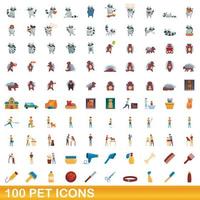 conjunto de 100 ícones de animais de estimação, estilo cartoon vetor