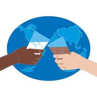 um copo de chocolate e leite branco para pessoas de todo o planeta. dia mundial do leite. ilustração vetorial vetor