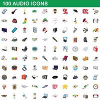 conjunto de 100 ícones de áudio, estilo cartoon vetor