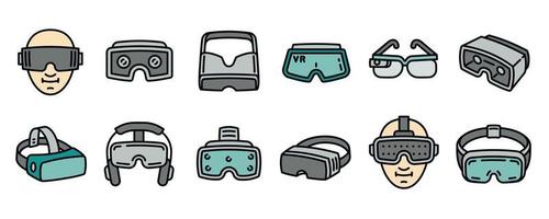 conjunto de ícones de óculos de jogo, estilo de estrutura de tópicos vetor