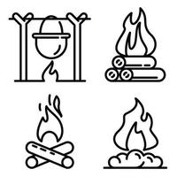 conjunto de ícones de fogueira, estilo de contorno vetor