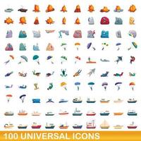 conjunto de 100 ícones universais, estilo cartoon vetor