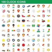 conjunto de 100 ícones de relógio, estilo cartoon vetor